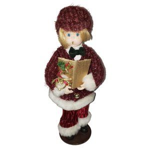 Christmas 12 inches Caroler with Musical Horn Instrument wooden stand Pre-Owned